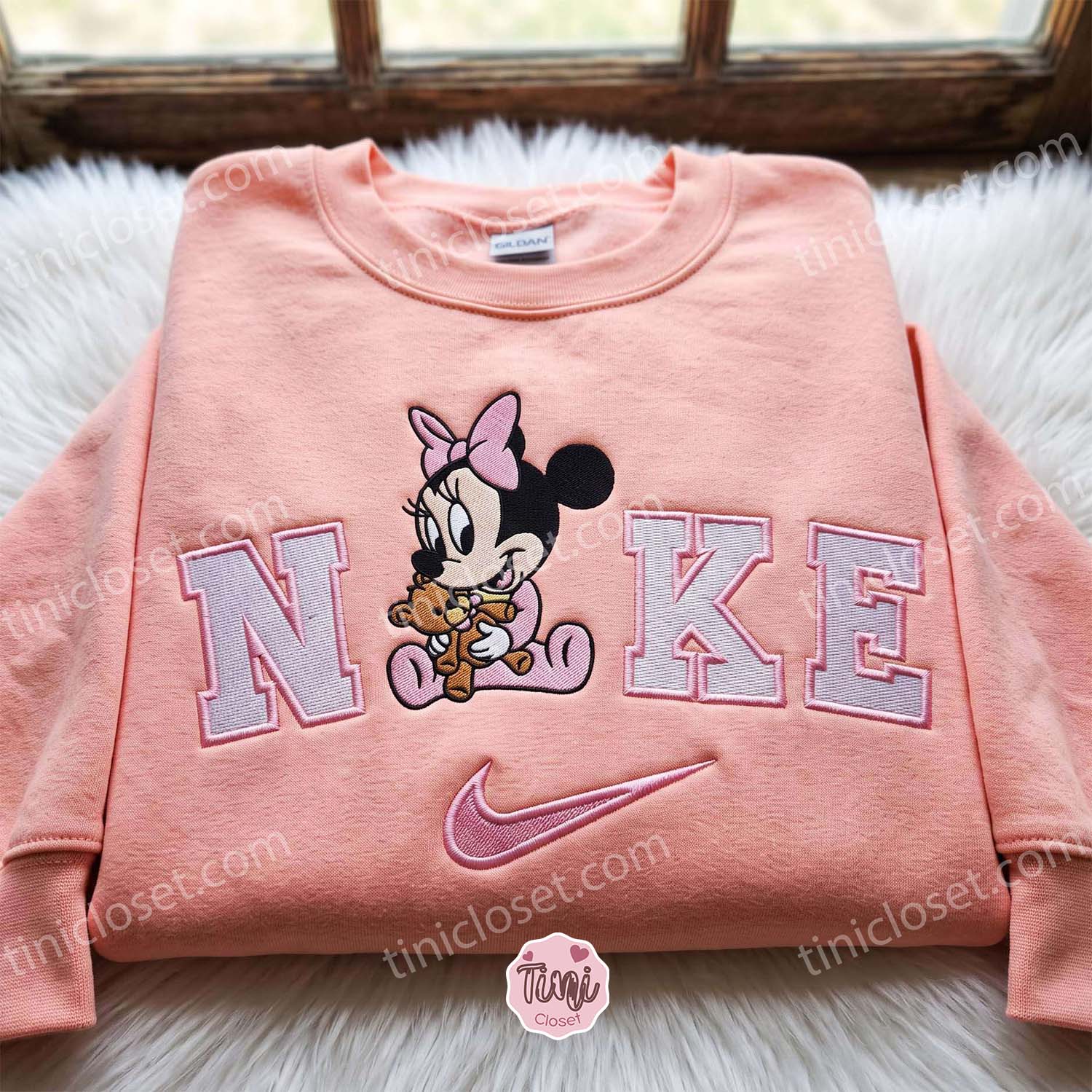 Baby Minnie Mouse Embroidered T-shirt, Disney Embroidered Shirt, Cartoon Character Crewneck