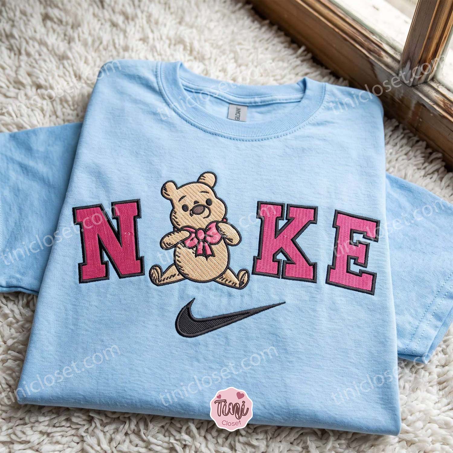 Cute Pooh Bear Embroidered T-Shirt, Disney Embroidered Hoodie, Girlfriend Anniversary Gift
