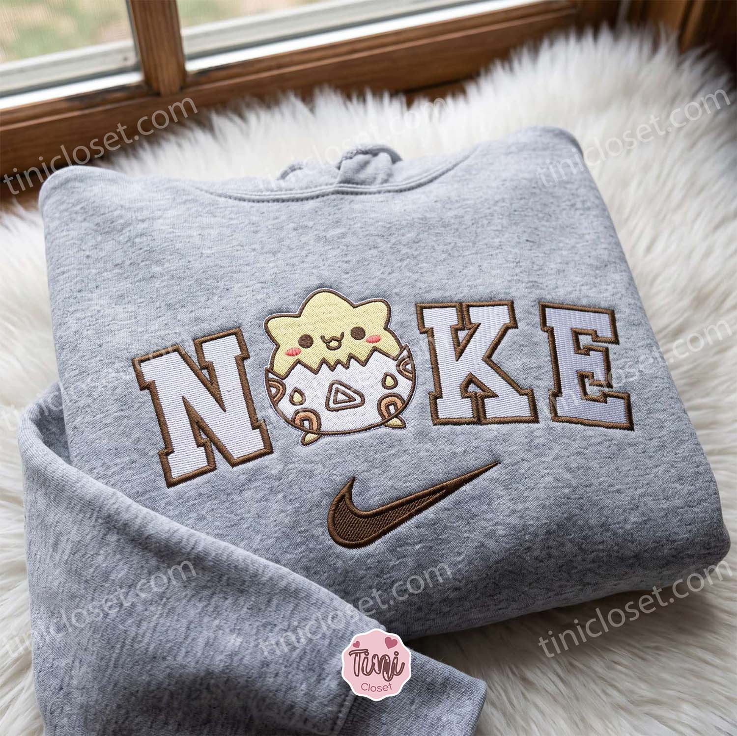 Cute Togepi Embroidered Hoodie, Pokemon Embroidered Sweatshirt, Cozy Gifts For Family and Friends