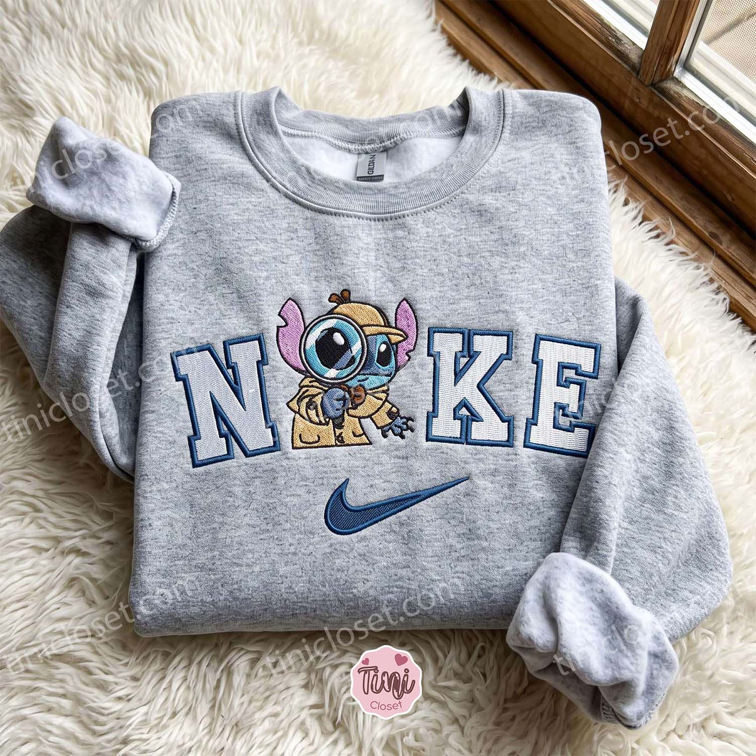 Detective Stitch Embroidered Sweatshirt, Cute Cartoon Embroidered Hoodie, Disney Embroidered T-shirt