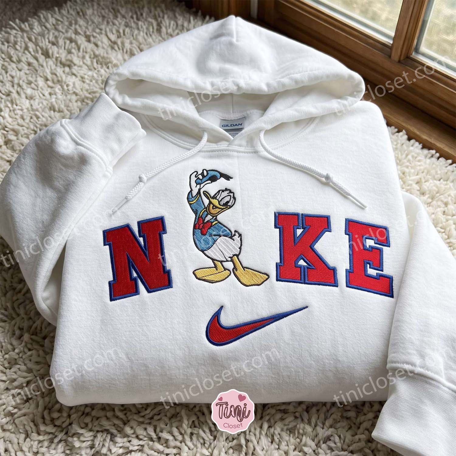 Donald Duck Embroidered Sweatshirt, Cute Valentine Crewneck, Disney Character Embroidered Hoodie