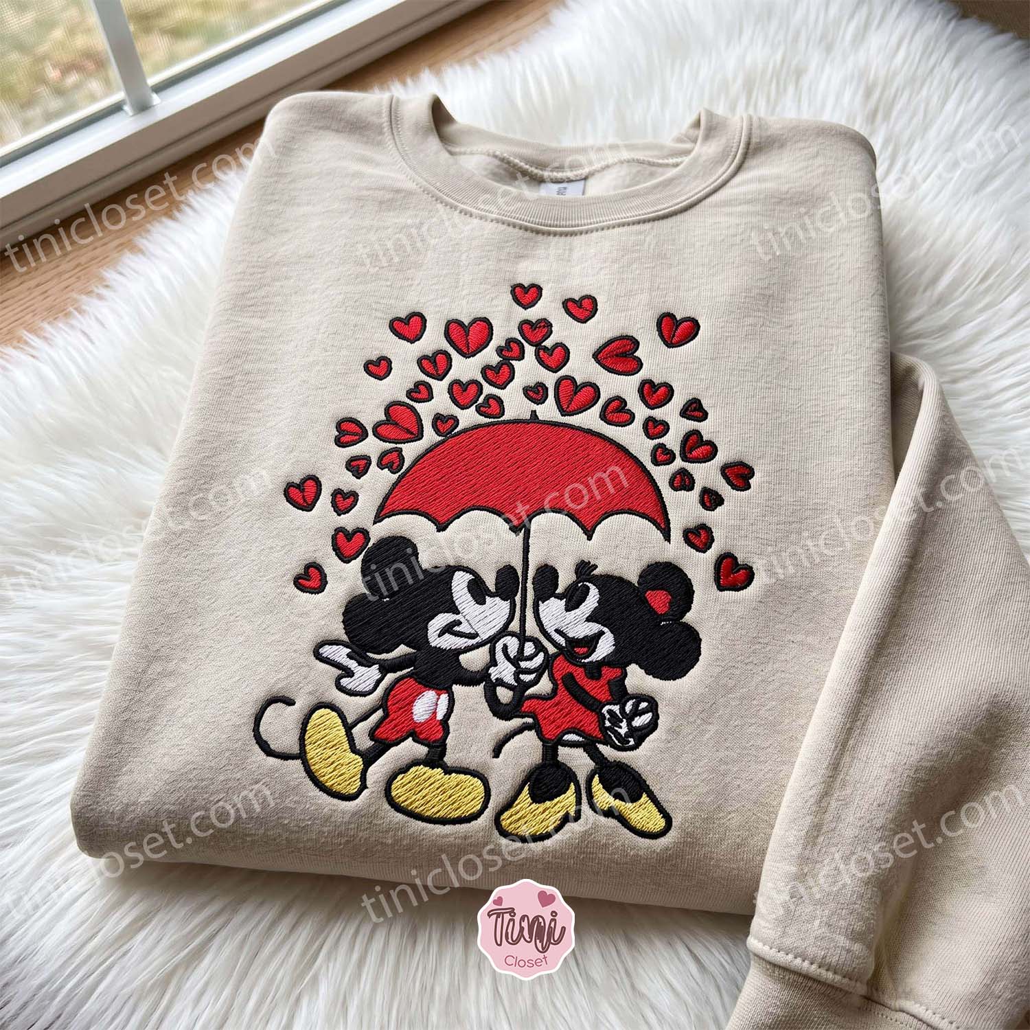Happy Love Mickey and Minnie Embroidered Hoodie, Disney Gifts for Family, Galentine Gift Ideas