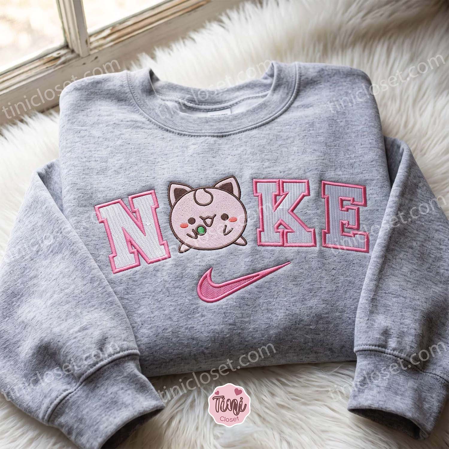 Jigglypuff Embroidered Crewneck, Aesthetic Pokemon Anime Embroidered Shirt, Cute Gift For Her