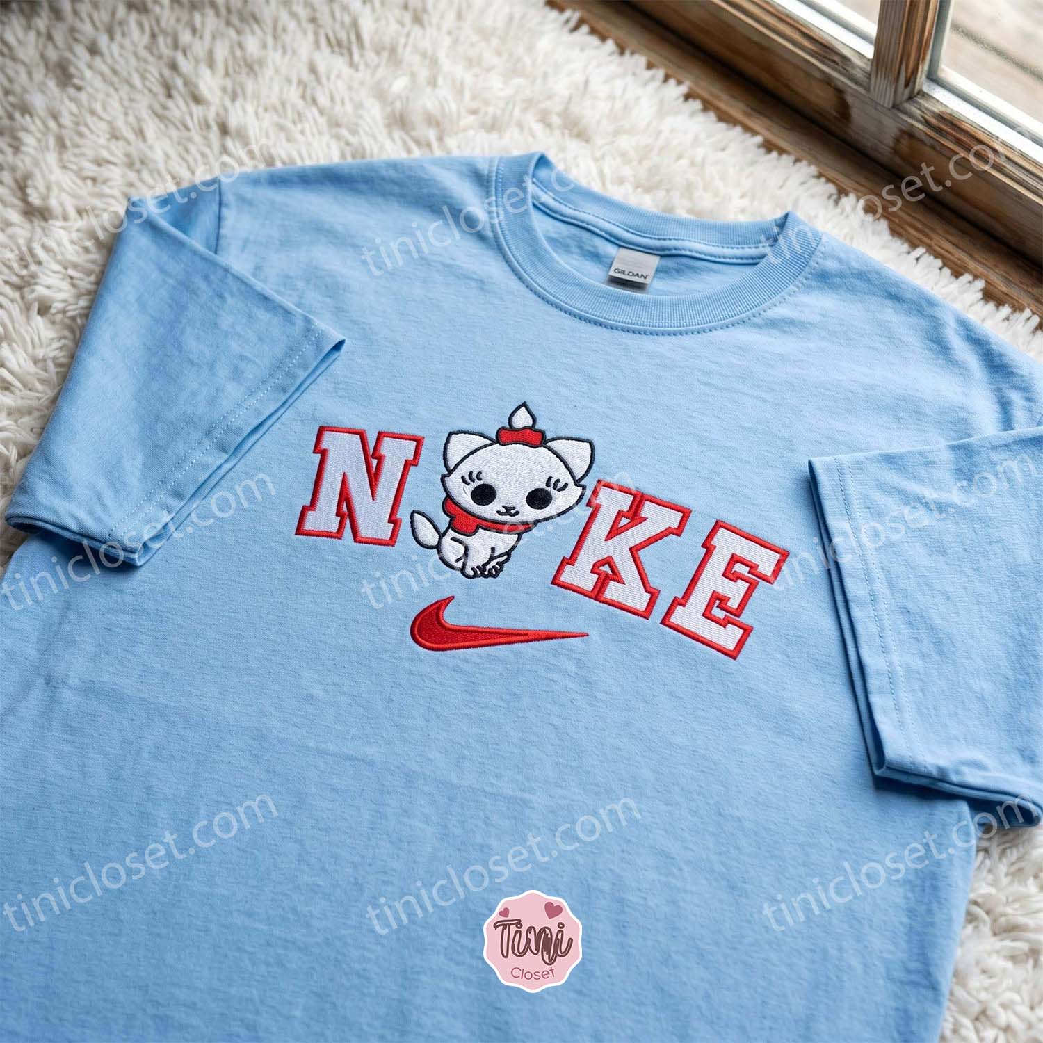 Kawaii Kitty Embroidered Sweatshirt, Cute Animal Crewneck, Girlfriend Anniversary Gift