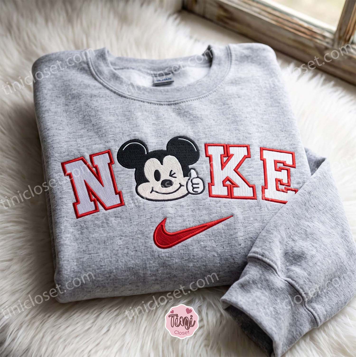 Mickey Mouse Embroidered T-shirt, Disney Embroidered Shirt, Cartoon Character Crewneck, Cozy Unisex Pullover