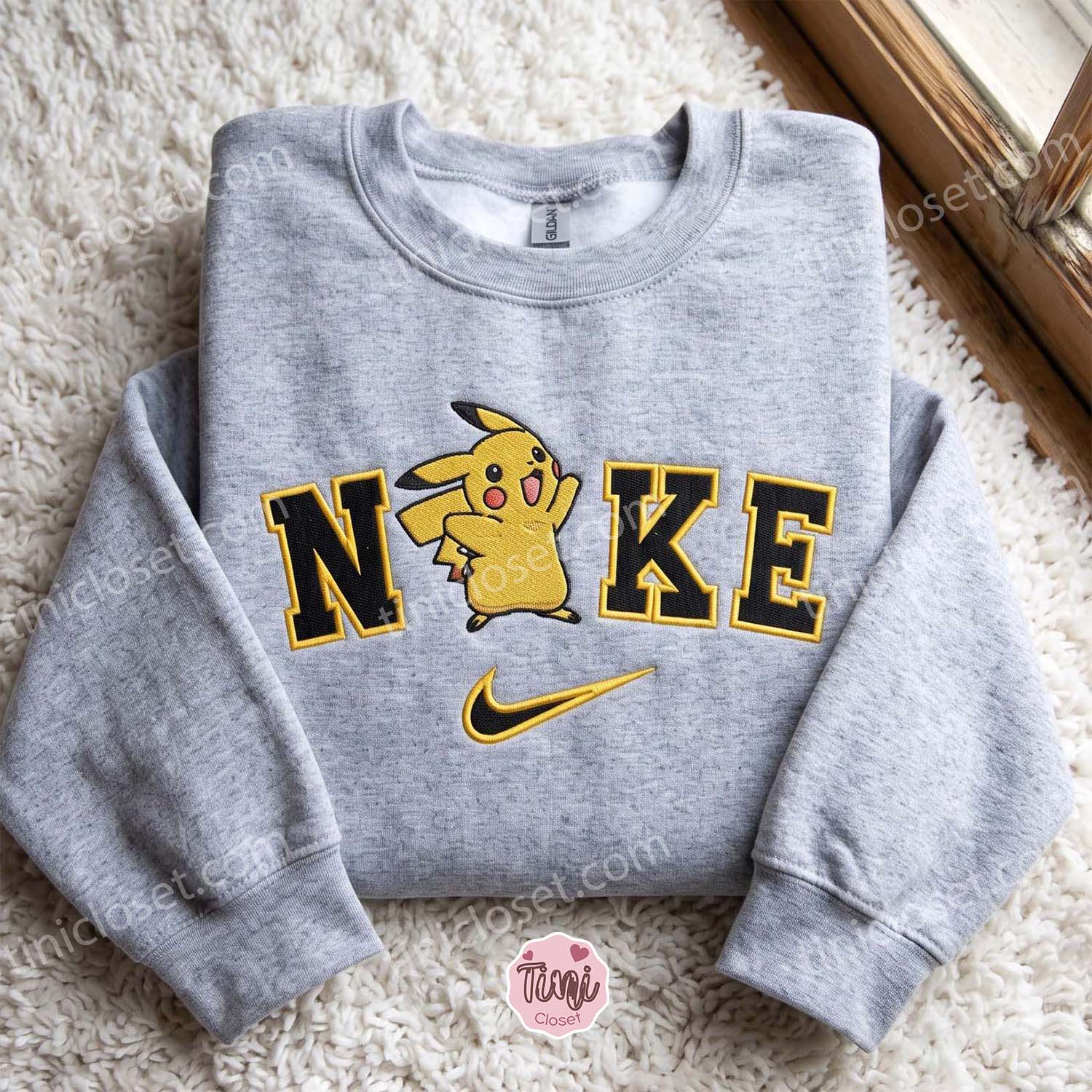 Pikachu Embroidered Sweatshirt, Cute Anime Crewneck, Cozy Gifts For Girlfriend