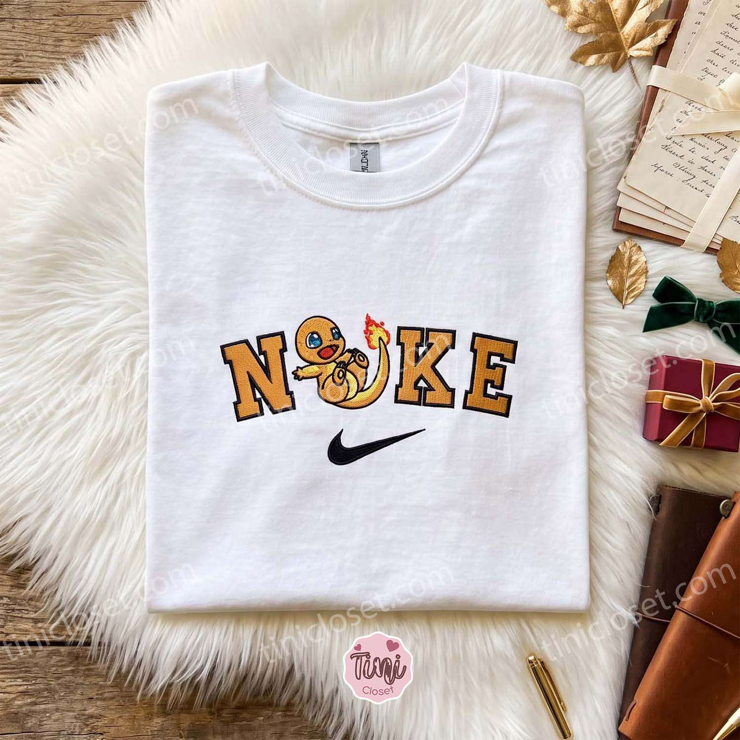 Pokemon Charmander Embroidered Sweatshirt, Embroidery Couple Sweatshirts, Matching Gamer Tops
