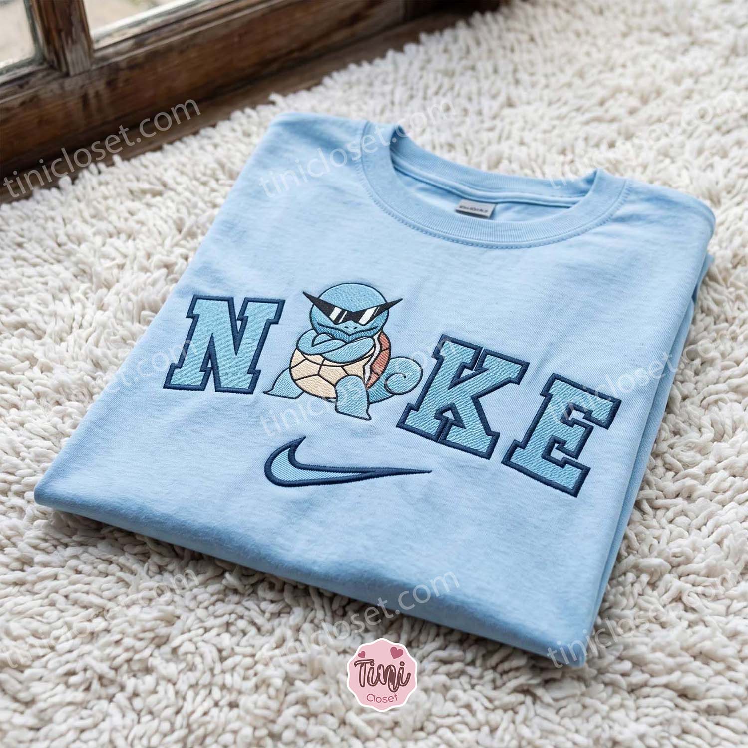 Squirtle Eyeglasses Embroidered Shirt, Pokemon Embroidered Hoodie, Unique Gifts for Family