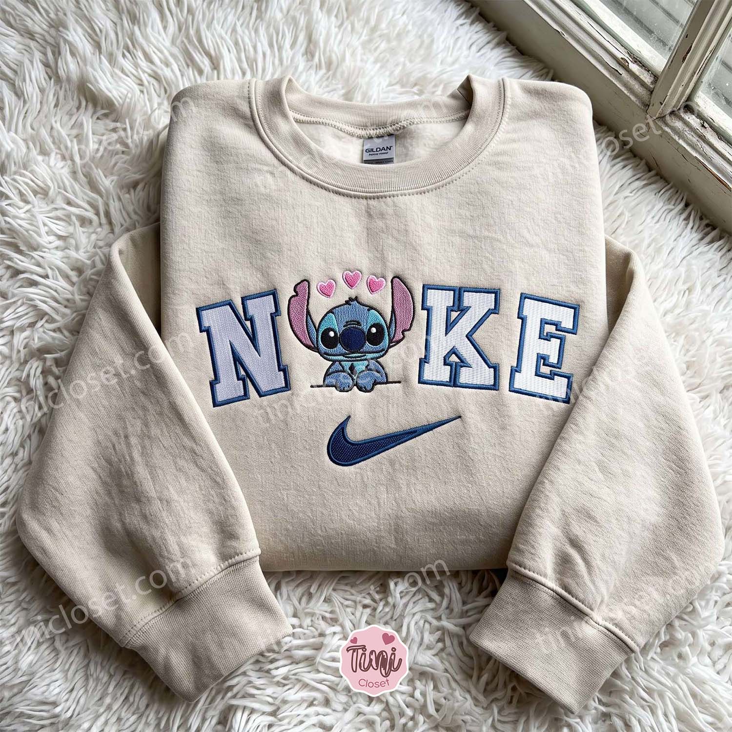 Stitch Hearts Embroidered Sweatshirt, Disney Cartoon Embroidered Hoodie, Cozy Gifts For Girlfriend