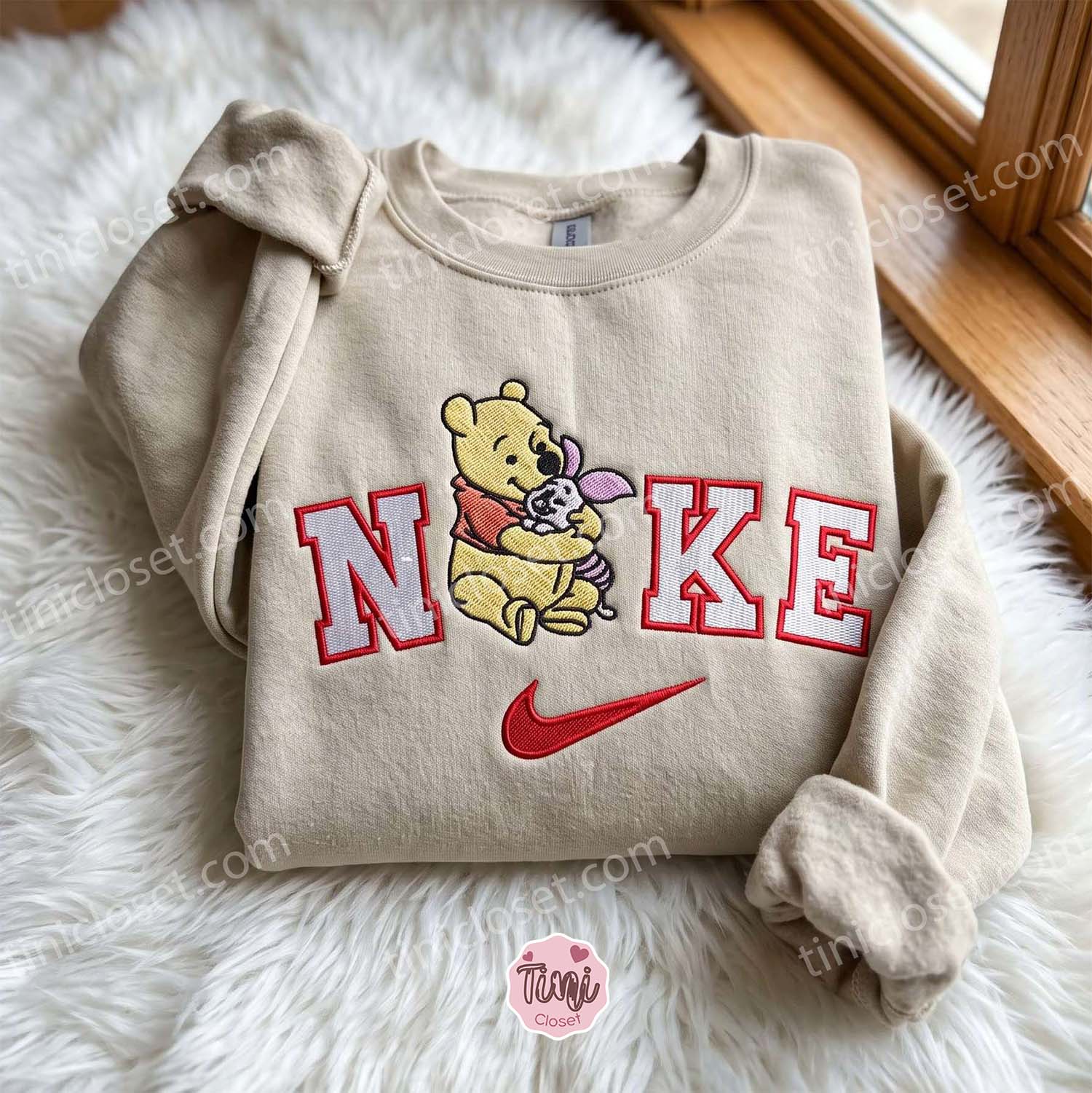 Winnie Pooh Hugging Piglet Embroidered Sweatshirt, Cute Valentine Hoodie, Miss You Gift For Him or Her