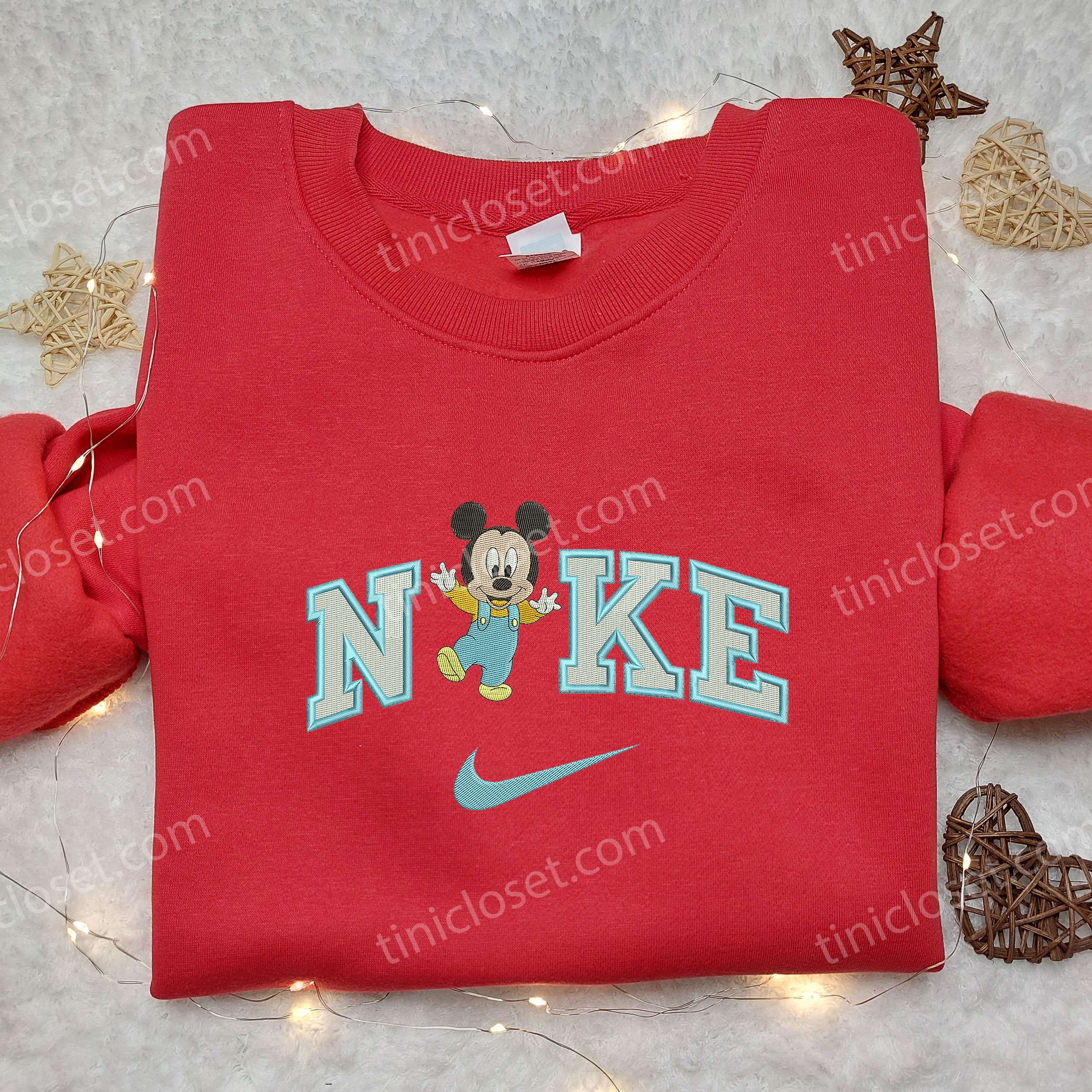 Baby Mickey Mouse Hey x Nike Embroidered Shirt, Nike Embroidered Shirt, Cartoon Disney Embroidered Shirt