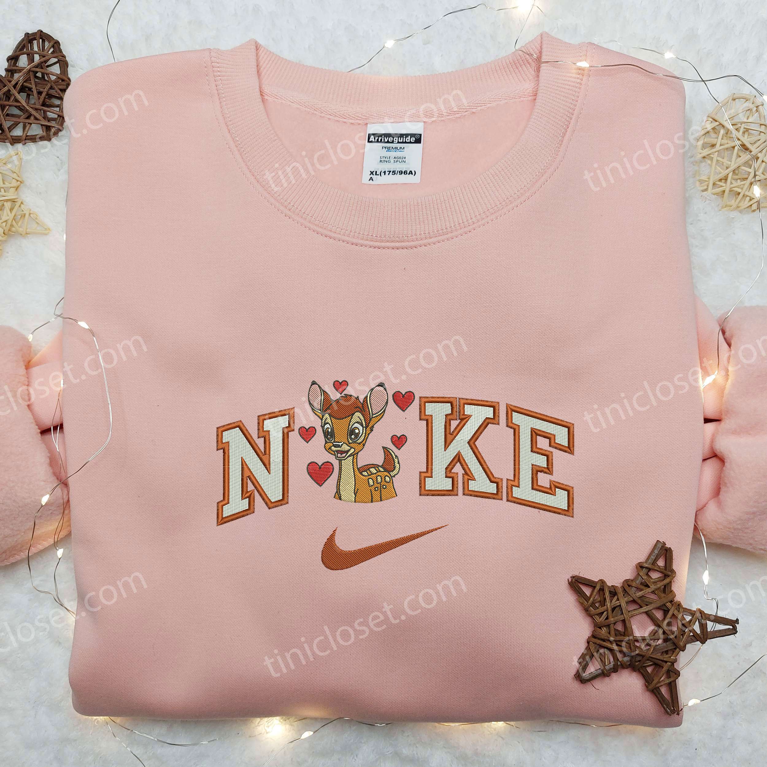 Bambi Love x Swoosh Nike Embroidered Shirt, Nike Embroidered Shirt, Cartoon Disney Bambi Embroidered Shirt