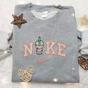 Boba Cup x Nike Swoosh Embroidered Shirt Custom Nike Embroidered Shirt Inspired Embroidered Shirt