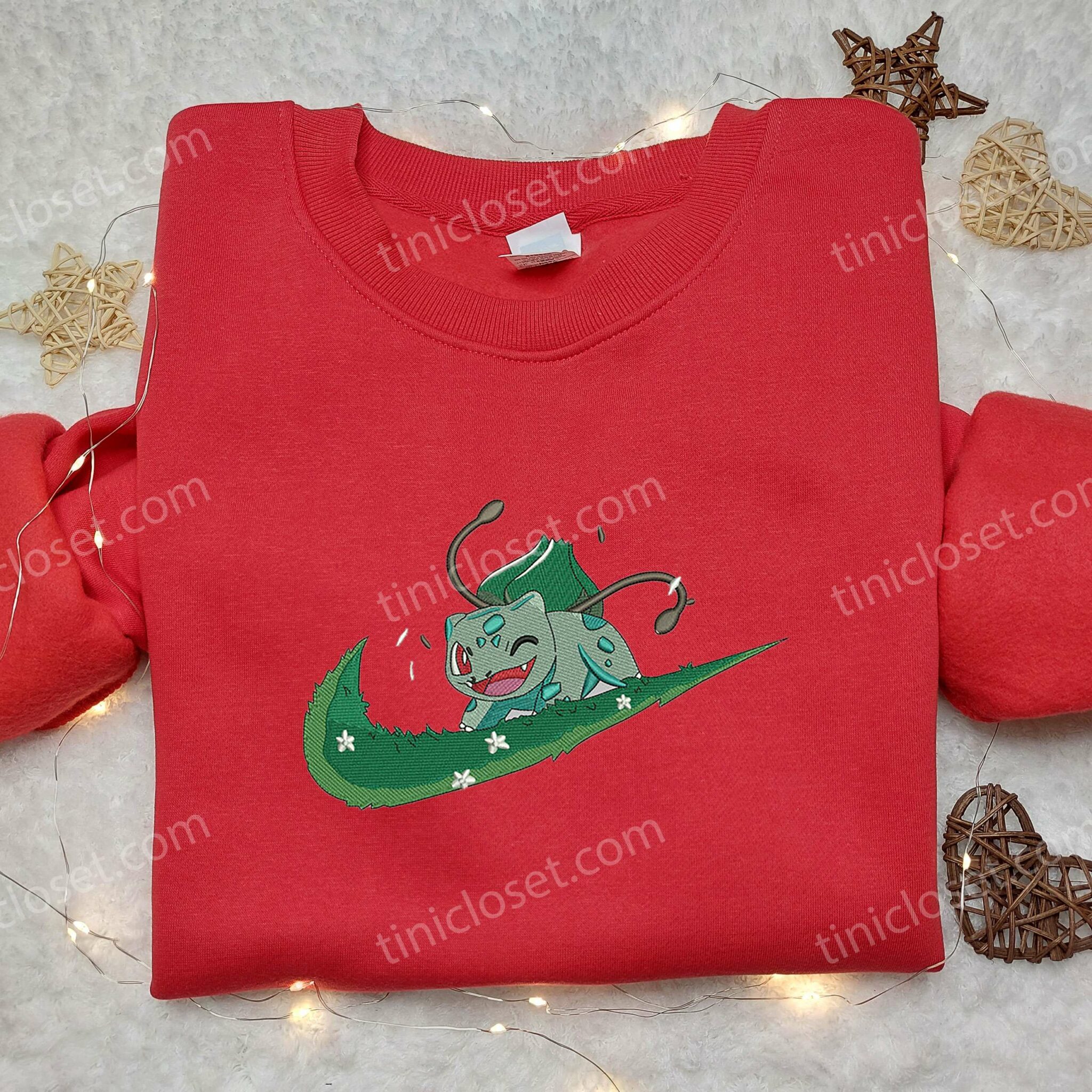Bulbasaur x Nike Embroidered Shirt, Custom Nike Embroidered Shirt