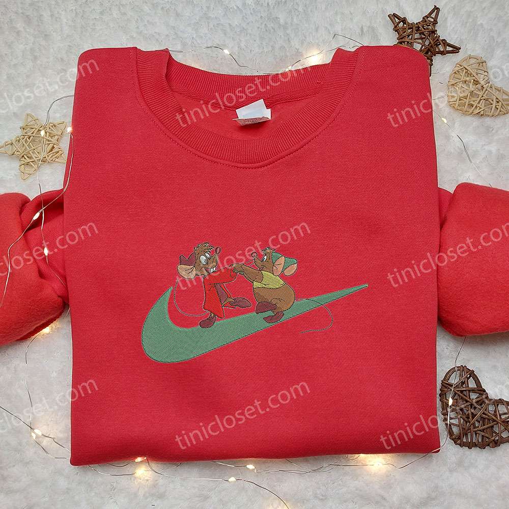 católico paquete China Cinderella Jaq and Gus x Nike Swoosh Embroidered Shirt, Disney Embroidered  Shirt, Custom Nike Embroidered Shirt - Small Gifts Great Love