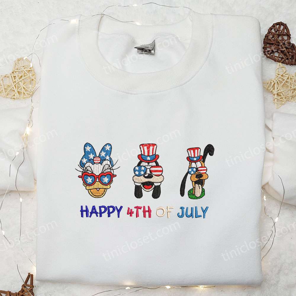 America Daisy Duck Goofy Pluto Embroidered Shirt, Disney Embroidered Shirt, National Day Gifts