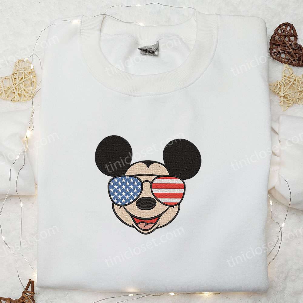 America Glasses x Mickey Embroidered Shirt, Disney Embroidered Shirt, Best Patriotic Shirts