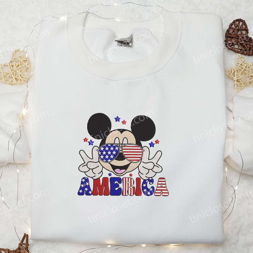 America Mickey Wears Glasses Embroidered Shirt, Disney Embroidered Shirt, Best Patriotic Shirts