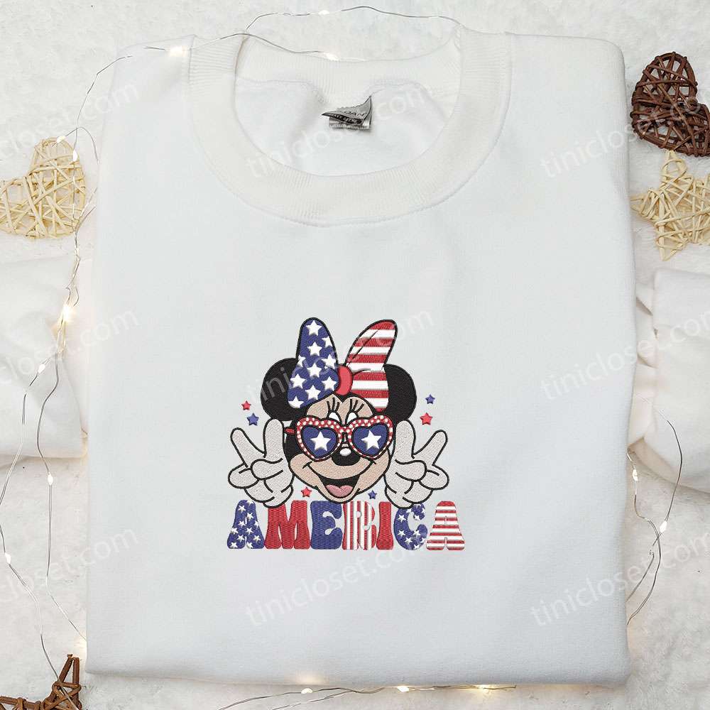 America Minnie Mouse Independence Day Embroidered Shirt, Disney Embroidered Shirt, Best Patriotic Shirts