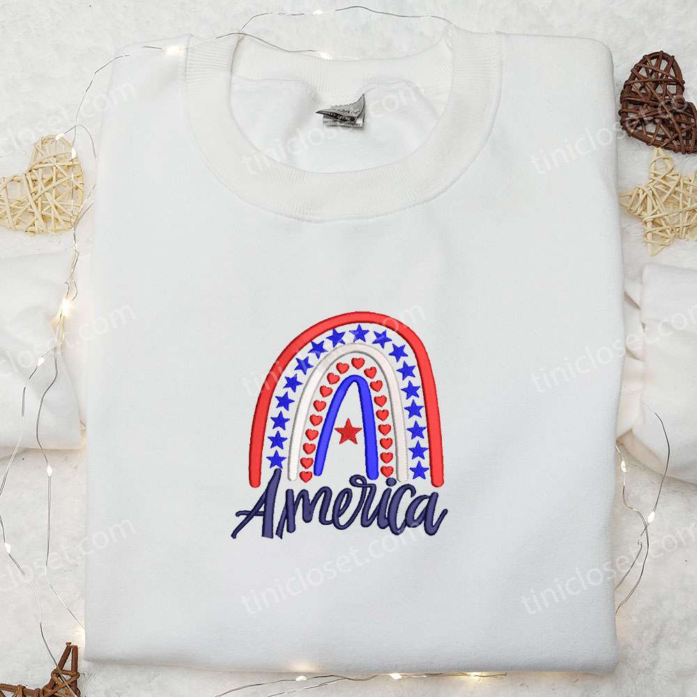 America Rainbow Embroidered Shirt, Best Patriotic Shirts, National Day Gifts