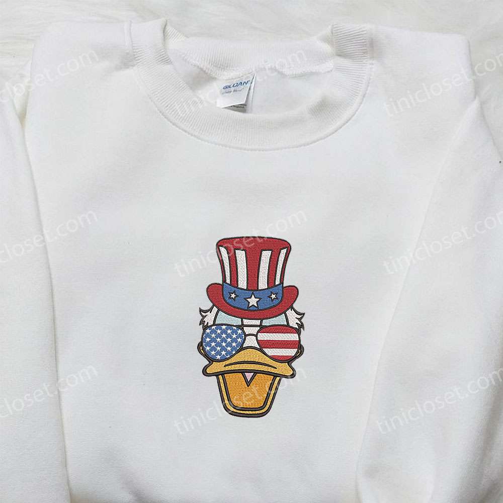 American Donald Duck with Glasses Embroidered Shirt, Disney Embroidered Shirt, National Day Gifts