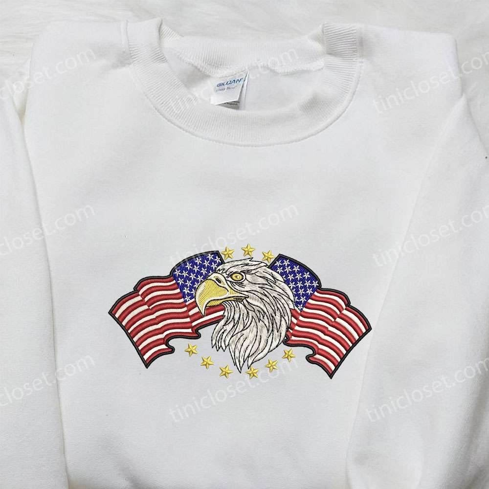 American Flag and Eagle Embroidered Shirt, National Day Gifts, Best Patriotic Shirts