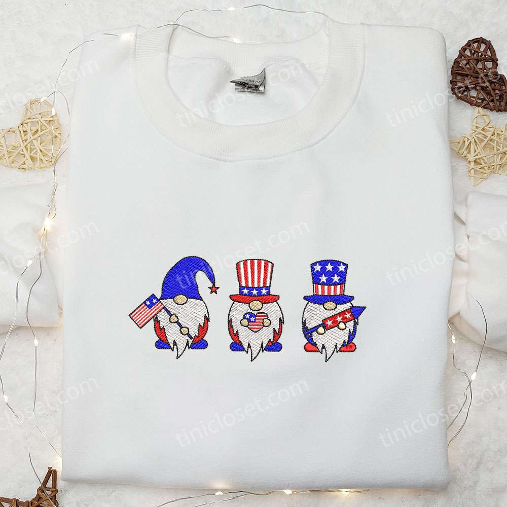 American Gnomes 4th of July Embroidered Shirt, National Day Gifts, Best Patriotic Shirts