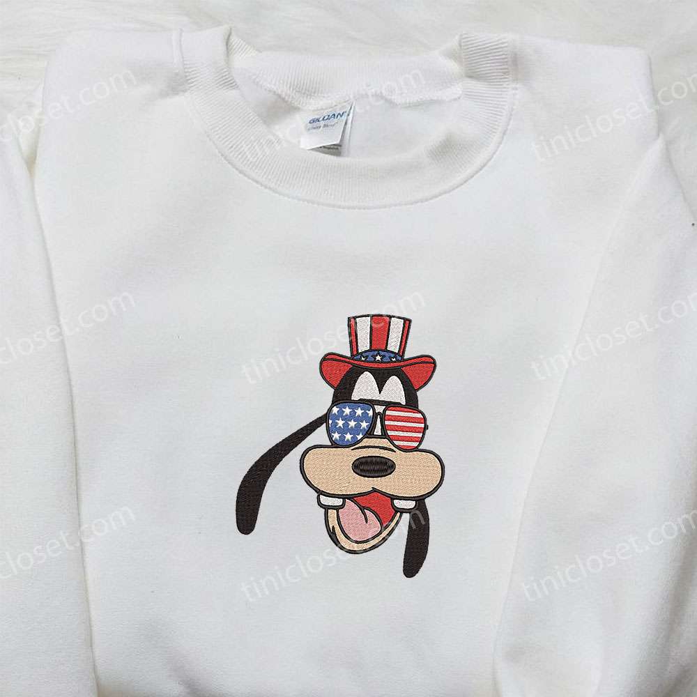 American Goofy 4th of July Embroidered Shirt, Disney Embroidered Shirt, Best Patriotic Shirts