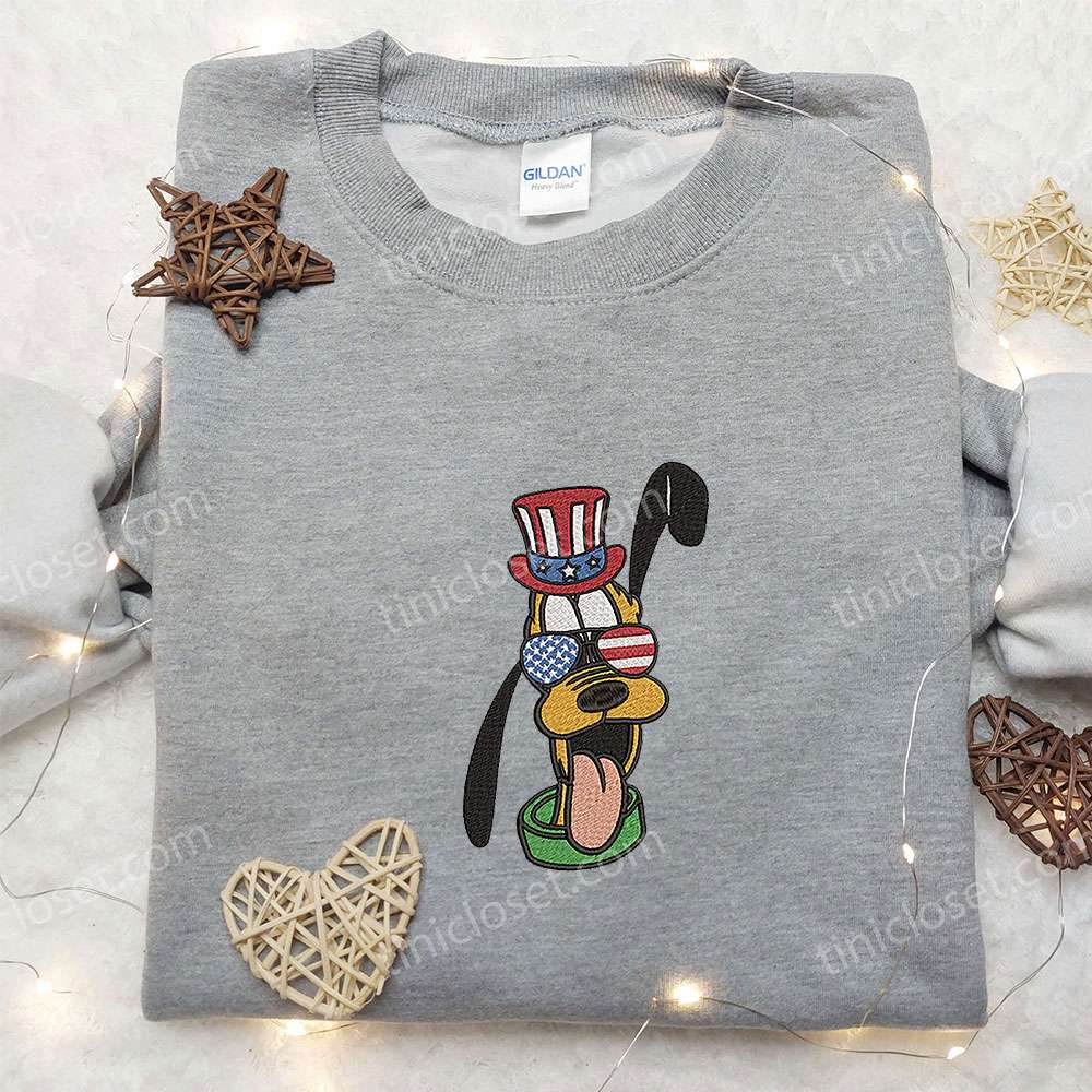 American Pluto with Glasses Embroidered Shirt, Disney Embroidered Shirt, National Day Gifts