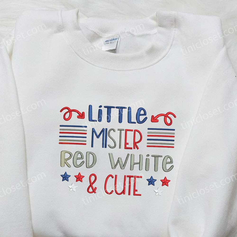 Little Mister Red White And Cute Embroidered Shirt, Best Patriotic Shirts, National Day Gifts