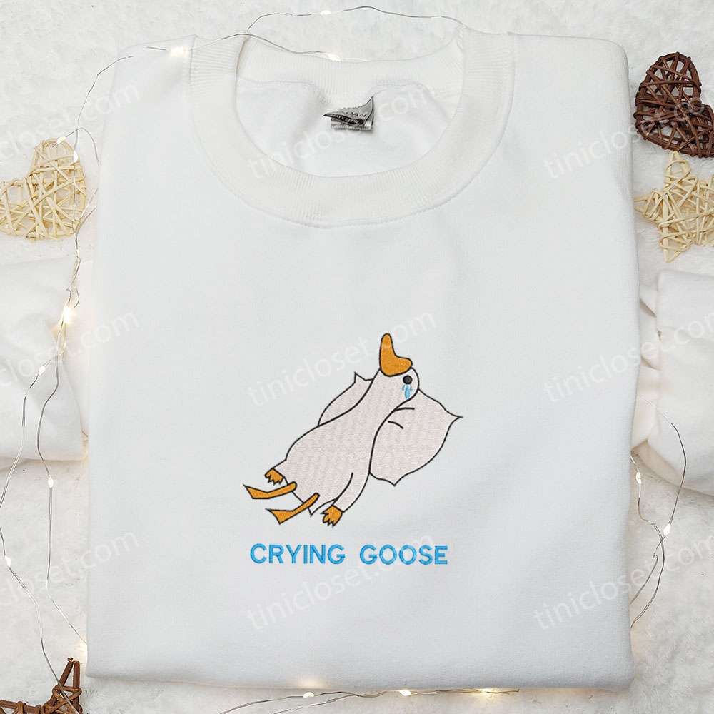 Crying Silly Goose Embroidered Shirt, Animal Embroidered Shirt, Funny Embroidered Shirt