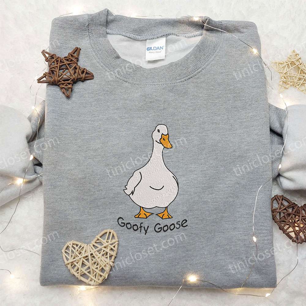 Goofy Goose Embroidered Shirt, Animal Embroidered Shirt, Funny Embroidered Shirt