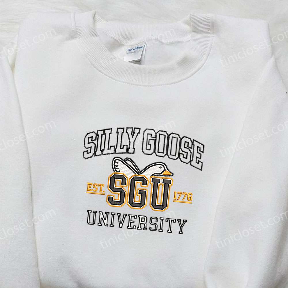 SGU University Silly Goose Embroidered Shirt, Animal Embroidered Shirt, Cute Embroidered Shirt