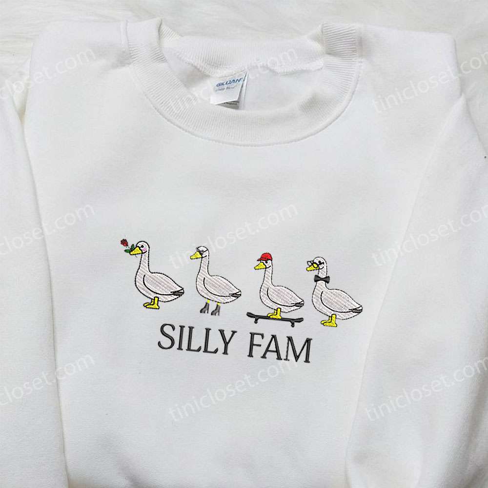 Silly Fam Goose Embroidered Shirt, Animal Embroidered Shirt, Funny Embroidered Shirt