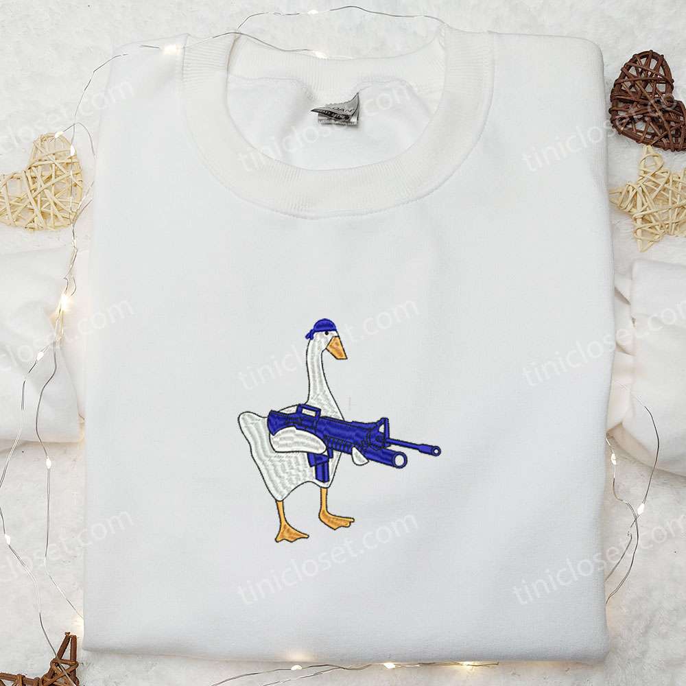 Silly Goose with Gun Embroidered Shirt, Animal Embroidered Shirt, Funny Embroidered Shirt