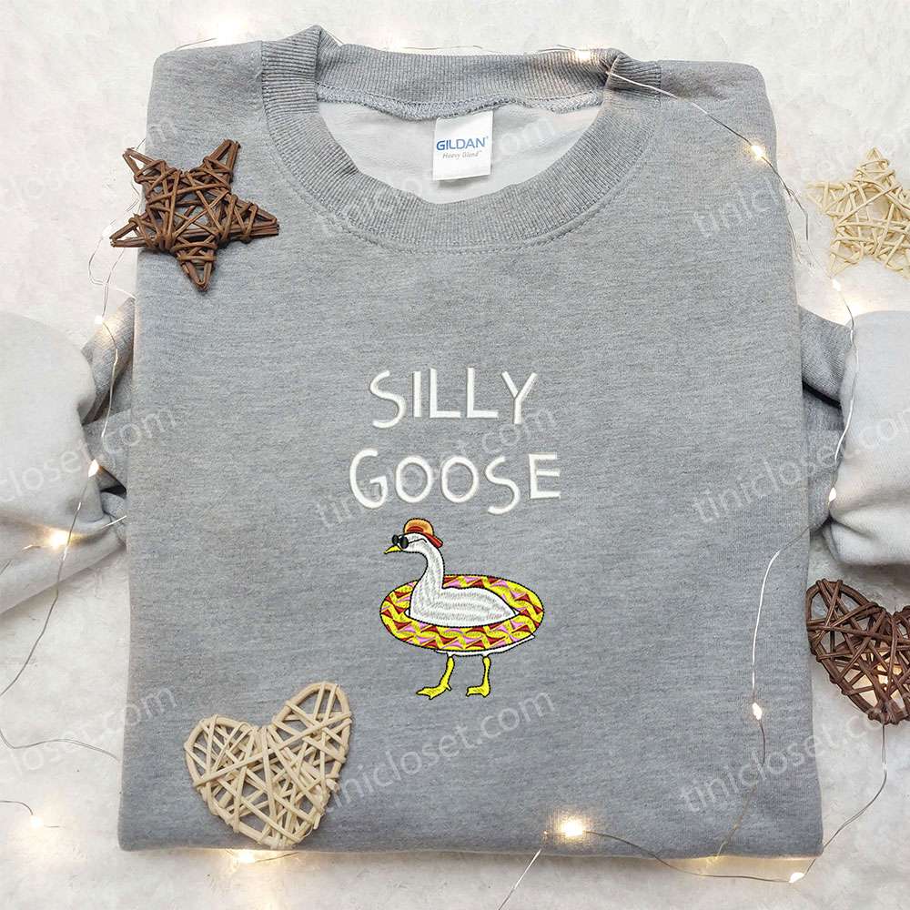 Swimming Silly Goose Embroidered Shirt, Animal Embroidered Shirt, Funny Embroidered Shirt