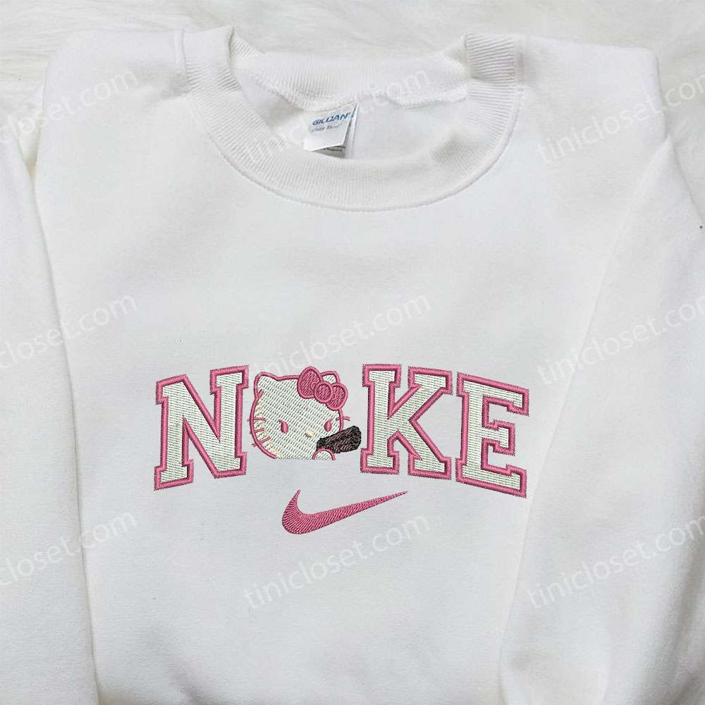 Nike x Kitty with Gun Embroidered Shirt, Nike Inspired Embroidered Shirt, Best Gifts for Family