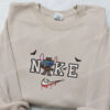 Nike x Stitch Freddy Krueger Embroidered Hoodie, Nike Inspired Embroidered Shirt, Best Halloween Gift Ideas