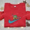 SpongeBob Snowboarding Embroidered Sweatshirt, Funny Winter Cartoon Hoodie, Bestie Matching Shirts