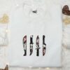 Horror Friends In Knife Embroidered Sweatshirt, Horror Characters Embroidered Shirt, Halloween Embroidered Shirt