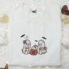 Cute Retro Ghosts Embroidered Shirt, Halloween Embroidered Shirt, Best Halloween Gifts for Family