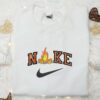 Pink Fire Embroidered Shirt, Nike Inspired Embroidered Shirt, Best Family Gift Ideas