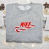 Christmas Candy Embroidered Sweatshirt, Nike Inspired Embroidered Shirt, Christmas Gift Ideas