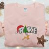 Christmas Tree and Reindeer Embroidered Sweatshirt, Nike Inspired Embroidered Shirt, Best Christmas Gift Ideas