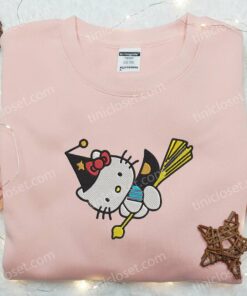 Kitty Witch Embroidered Sweatshirt Adorable Halloween Embroidered Hoodie Spirit Halloween Embroidered T shirt 2
