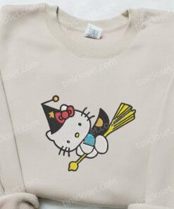 Kitty Witch Embroidered Sweatshirt Adorable Halloween Embroidered Hoodie Spirit Halloween Embroidered T shirt 3
