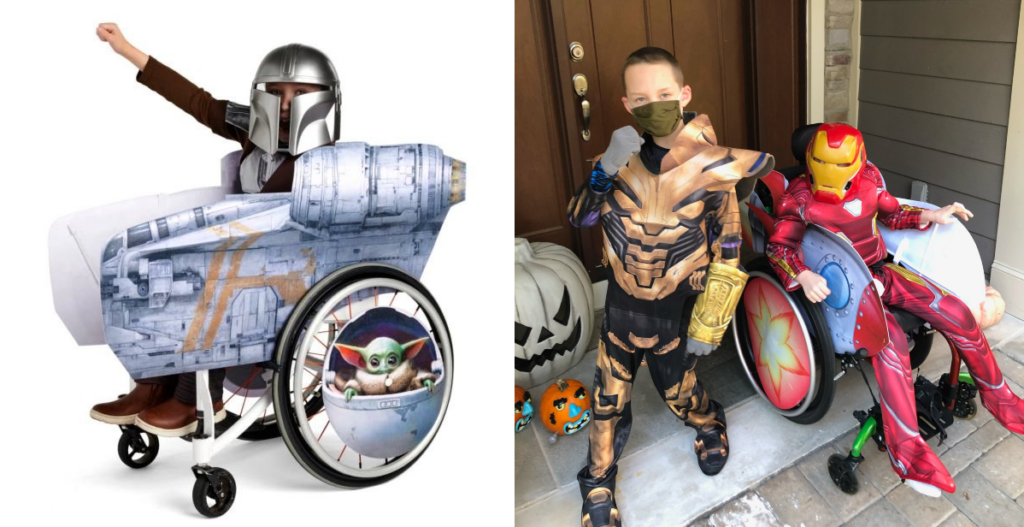 Inspirable kids with disabilities wearing Halloween costumes