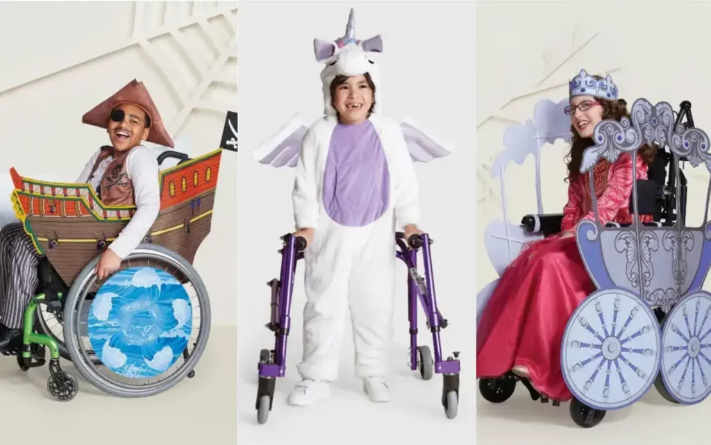 Kids with wheelchairs wearing special Halloween costumes