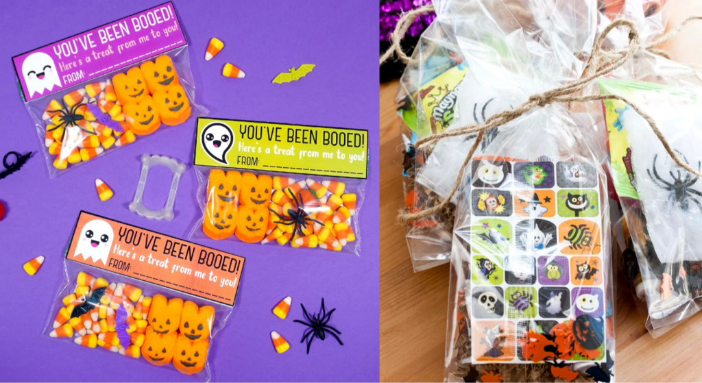 Halloween treat bags contain both candies and toys