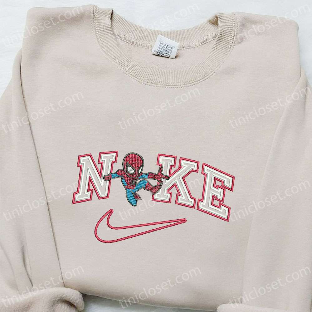 Nike x Chibi Spider-Man Movie Embroidered Sweatshirt, Marvel Universe Embroidered Hoodie, Custom Nike Embroidered T-shirt